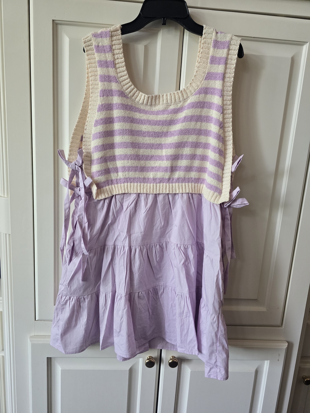 Fantastic Fawn Lavender Striped Knit Bodice Tiered Dress